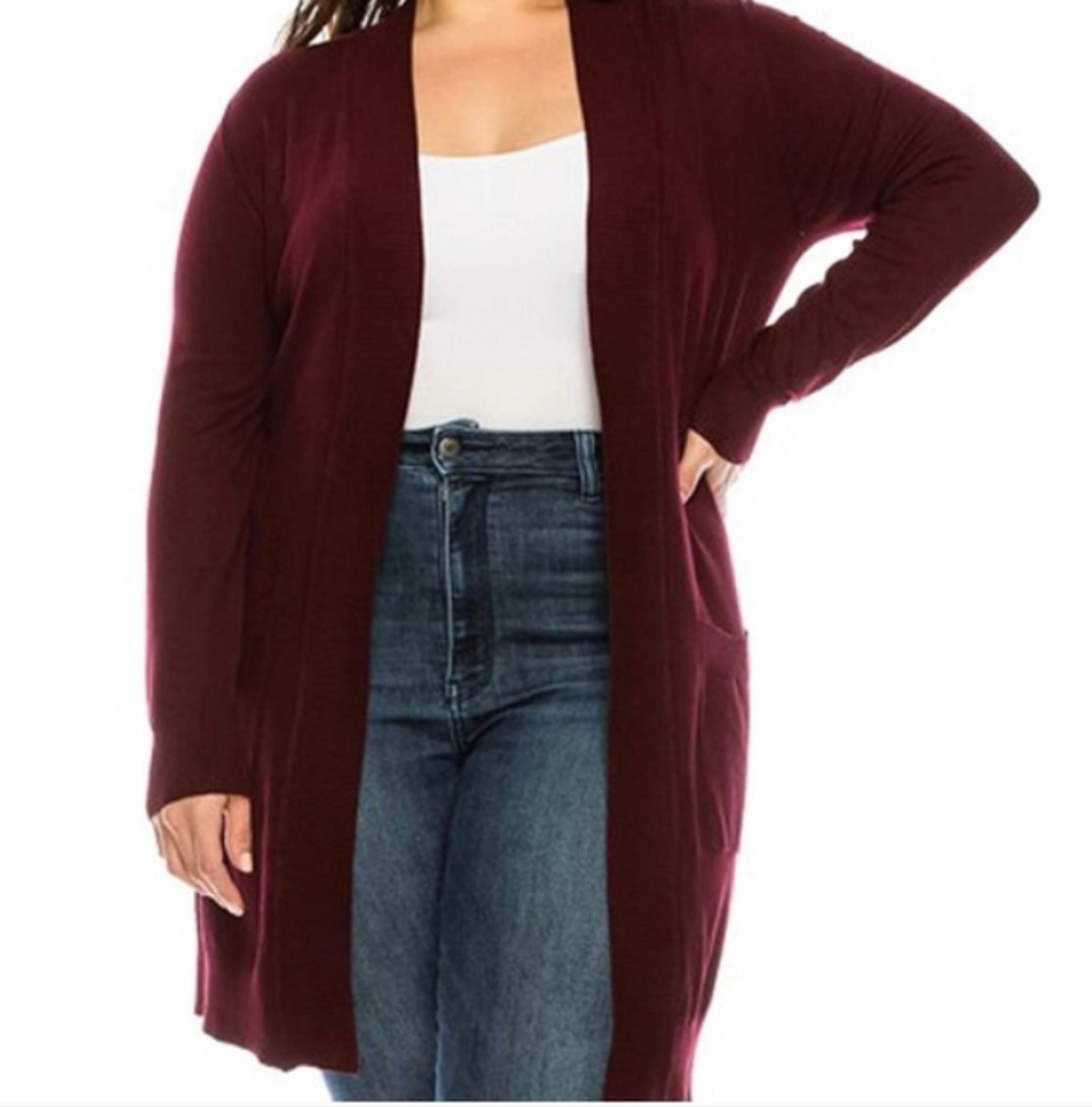 Cielo Maroon Long Open Front Cardigan Size Medium